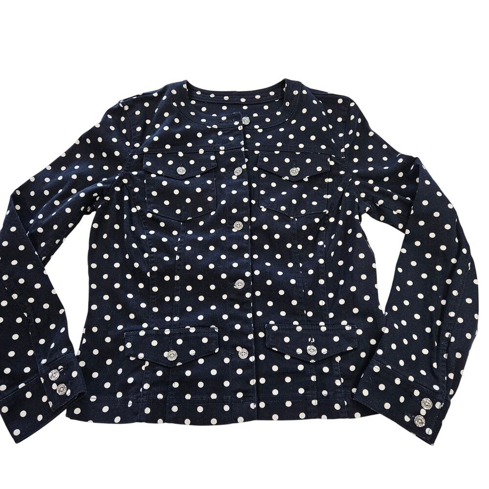 Chaps Ralph Lauren Navy Polka Dot Denim Blazer Jacket Medium Classic Preppy